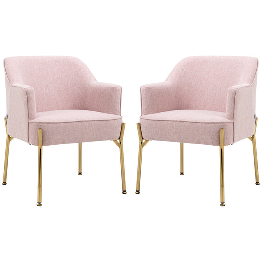 HOMCOM Accent Chair, Living Room Armchair, Vanity Chair with Gold Plating Metal Legs and Soft Padded Seat for Bedroom and Cafe, Set of 2, Pink