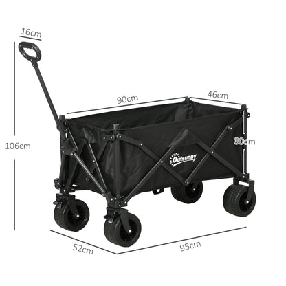 Outsunny Folding Garden Trolley, Outdoor Wagon Cart with Carry Bag, for Beach, Camping, Festival, 120KG Capacity, Black