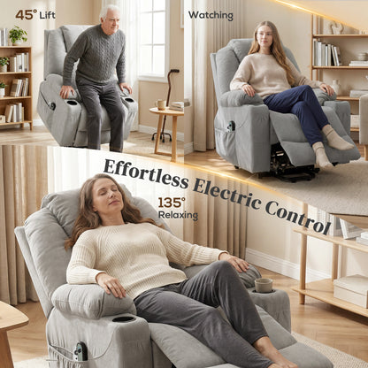HOMCOM Power Lift Recliner Chair with Pocket Spring, Electric Lift Chair with Wide Backrest, Light Grey