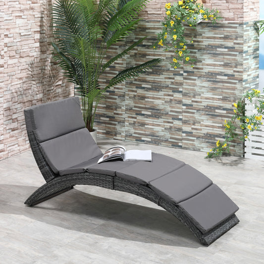 Outsunny Outdoor składany PE Rattan leżak z miękką wyściółką, ergonomiczny zakrzywiony design leżaka na balkon, ogród, szary