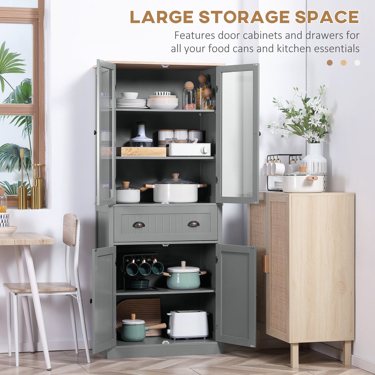 HOMCOM 180cm Tall Kitchen Pantry Cupboard, Freestanding Storage Cabinet with 5 Tier, Adjustable Shelves, Drawer, Grey