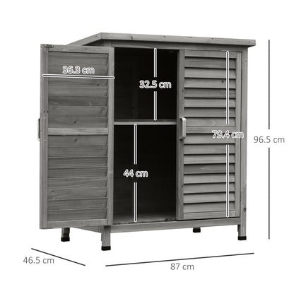 Outsunny Garden Shed Drewniana szopa ogrodowa z 2 drzwiami, szafka na narzędzia, lite drewno jodłowe, 87 dł. x 46,5 szer. x 96,5 wys. cm, kolor szary