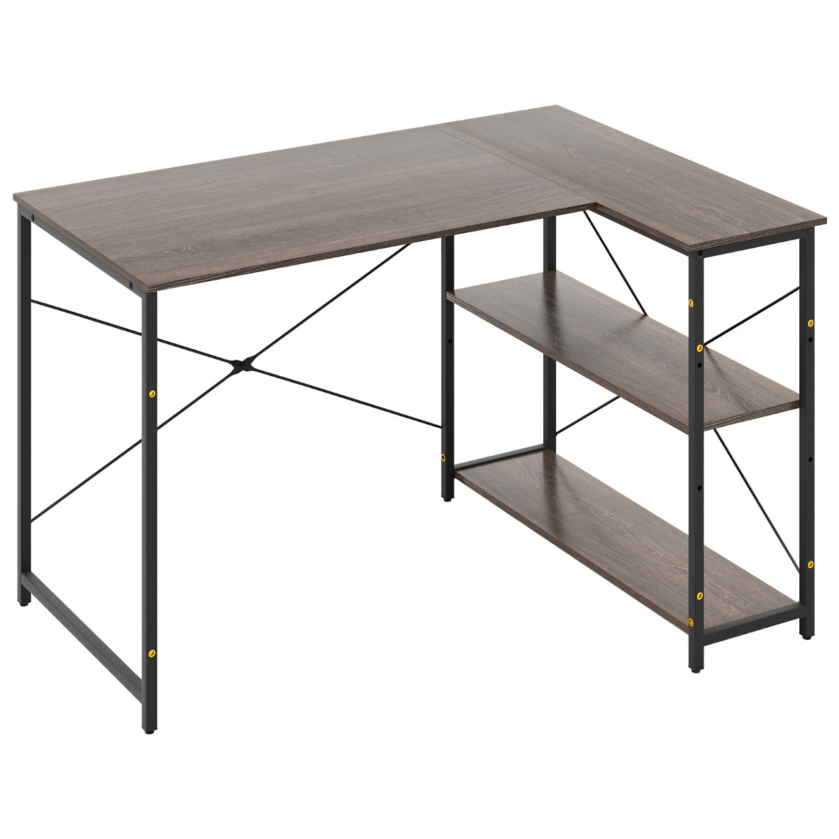 L-shaped Computer Desk Reversible Corner Desk with Adjustable Shelf-Grey