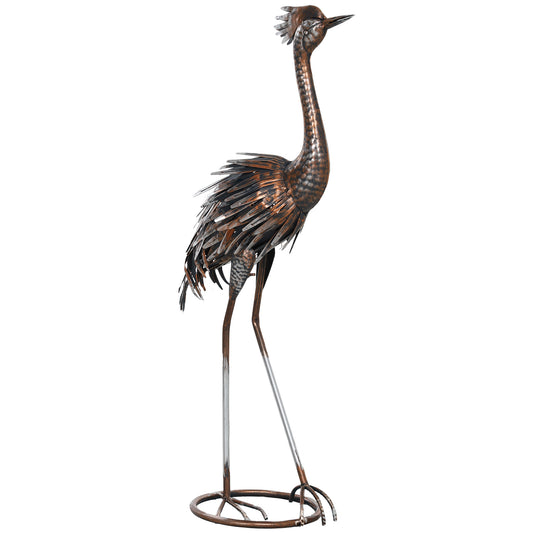 Outsunny Heron Garden Statue, Stojąca ozdoba ogrodowa, Metalowy prezent ogrodowy z palikami do dekoracji krajobrazu stawu tarasowego, Srebrny odcień