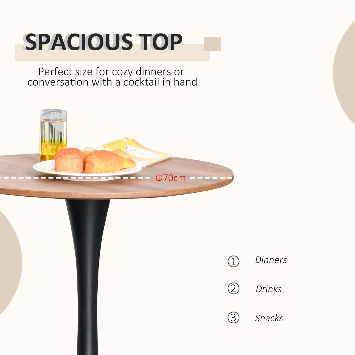 HOMCOM Modern Round Dining Table Leisure Coffee Bistro Table with Metal Base for Kitchen & Dining Room Brown