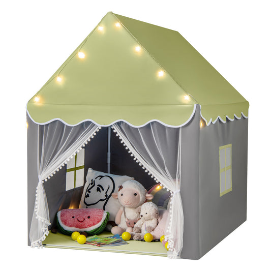 Large Kids Play House with Washable Mat and Star Lights-Light Green