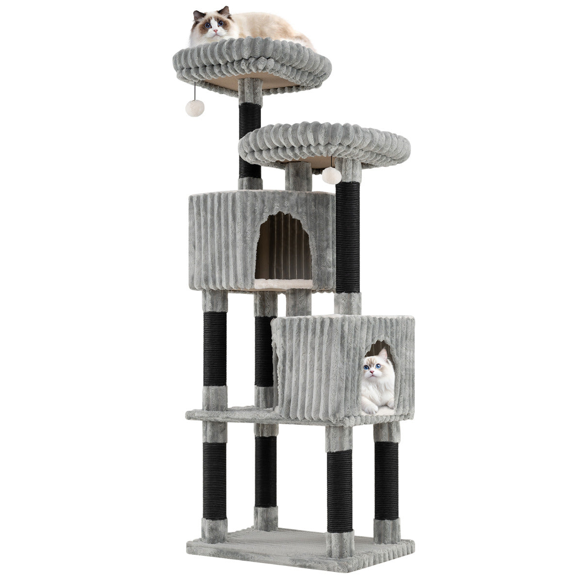 156 cm Large Multi-level Cat Tree with 2 Condos-Light Grey
