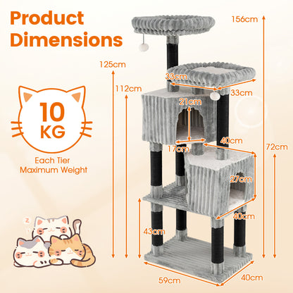 156 cm Large Multi-level Cat Tree with 2 Condos-Light Grey
