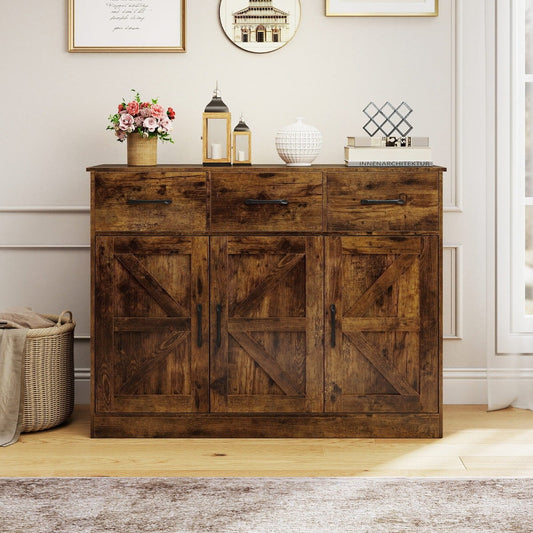 108cm Large Sideboard Storage Cabinet with Adjustable Shelves and Doors-Rustic Brown