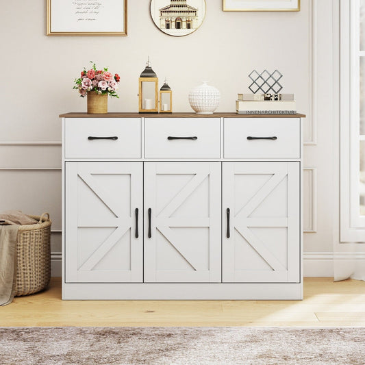 108cm Large Sideboard Storage Cabinet with Adjustable Shelves and Doors-White