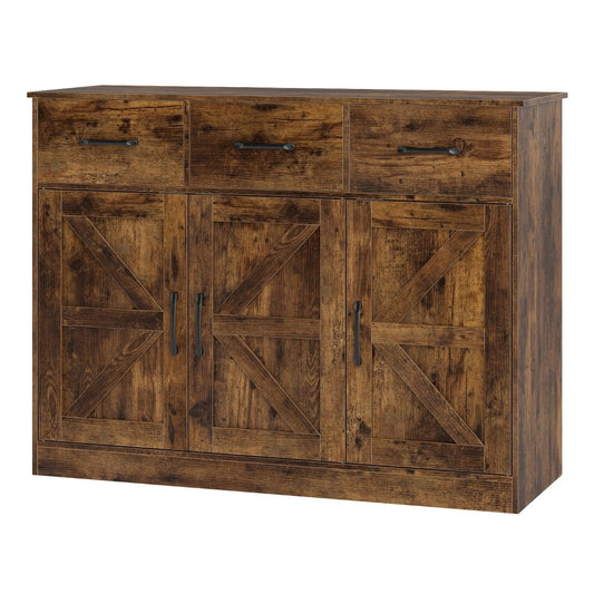108cm Large Sideboard Storage Cabinet with Adjustable Shelves and Doors-Rustic Brown