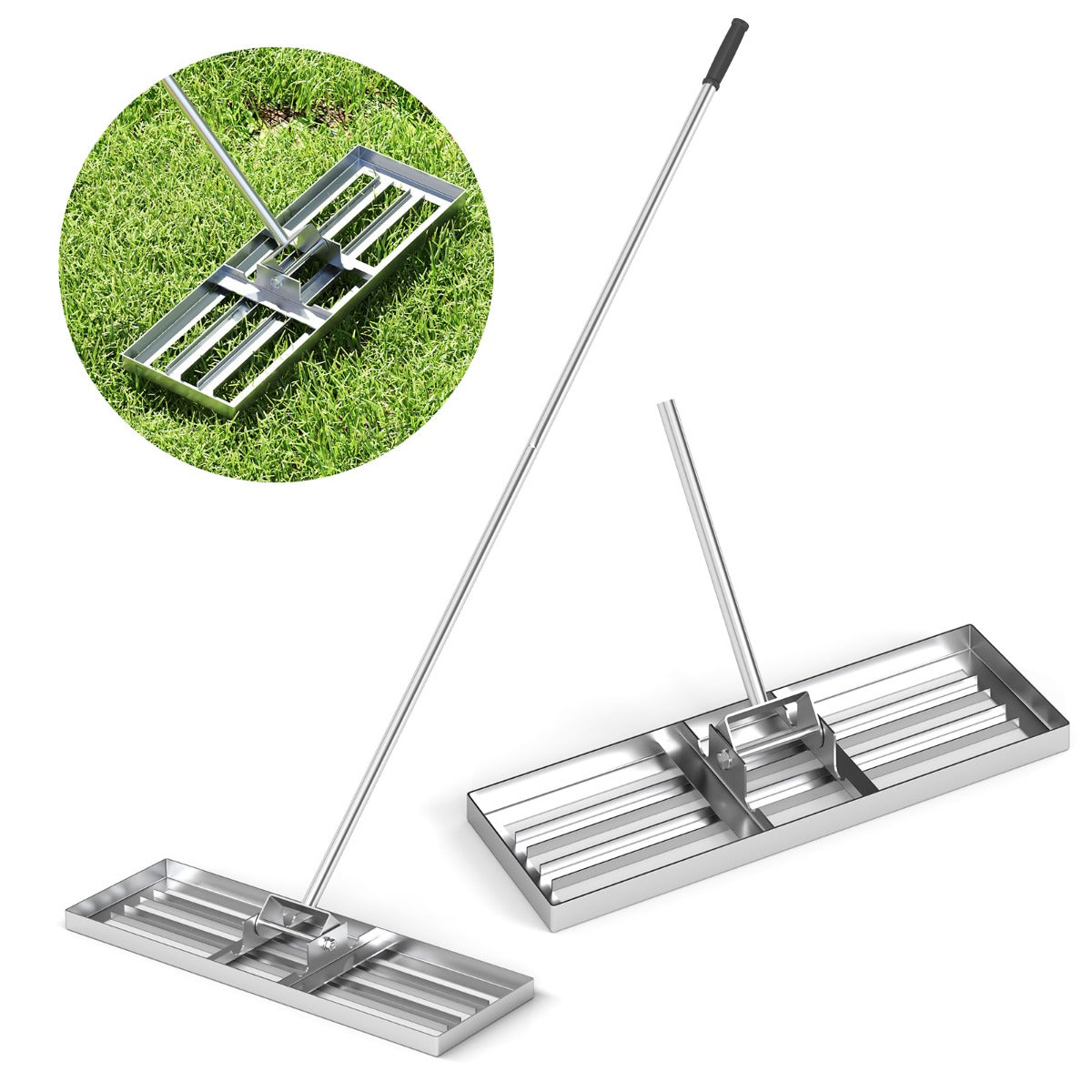 75/91/106 x 25cm Lawn Leveling Rak with Ergonomic Handle-75 x 25 cm-Silver