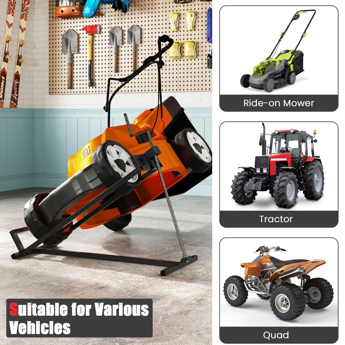 Lawn Mower Lift Jack Riding Mower Lift with Adjustable Height and Angle-Black