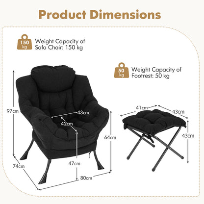 Lazy Chair with Ottoman and Folding Footrest for Living Room-Black