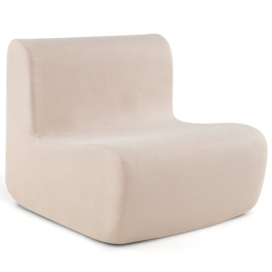 Lazy Floor Sofa Chair with Soft Velvet and Ergonomic Support-Beige