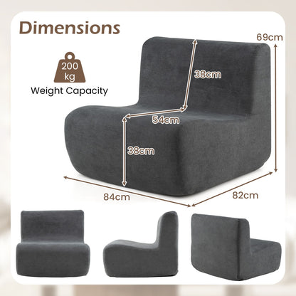 Lazy Floor Sofa Chair with Soft Velvet and Ergonomic Support-Grey