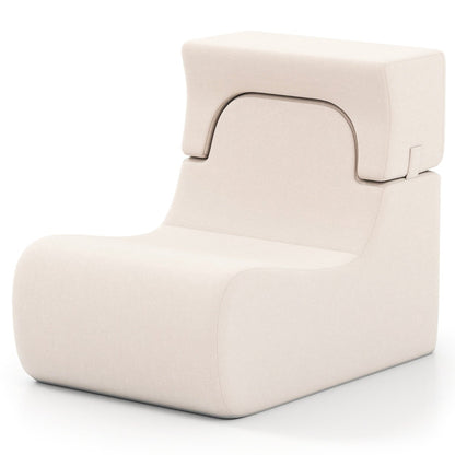 Lazy Sofa with Detachable Headrest and Washable Ice Velvet Cover-Beige