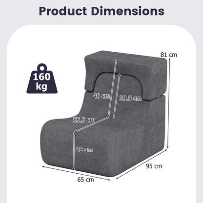 Lazy Sofa with Detachable Headrest and Washable Ice Velvet Cover-Grey