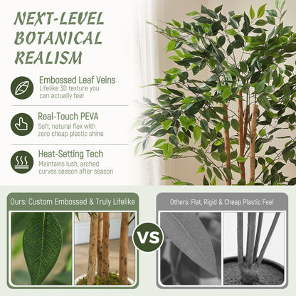 HOMCOM 180cm Artificial Ficus Tree, Fake Potted Tree with Solid Wood Trunk and Pot for Indoor, Green