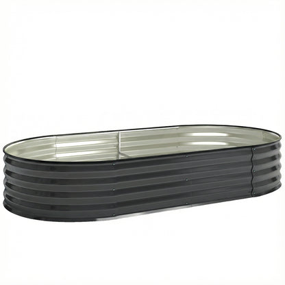 Outsunny Galvanised Raised Garden Bed, Metal Planter Box with Safety Edging, for Flowers, Herbs, Succulents, Dark Grey