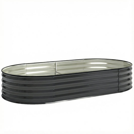 Outsunny Galvanised Raised Garden Bed, Metal Planter Box with Safety Edging, for Flowers, Herbs, Succulents, Dark Grey