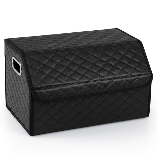 Leather Car Trunk Organizer with Lid Removable Divider and Large Capacity-Gradient Black-Size 1