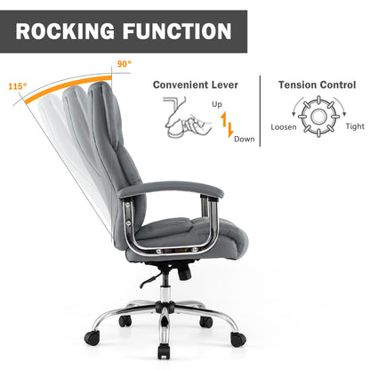 Leather Office Chair with Rocking Mode and Armrests-Grey
