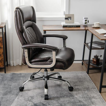 Leather Office Chair with Rocking Mode and Armrests-Brown