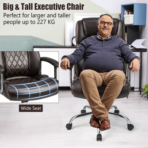 Leather Office Chair with Rocking Mode and Armrests-Brown