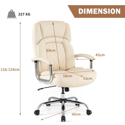 Leather Office Chair with Rocking Mode and Armrests-Beige