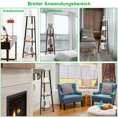 4-Tier Corner Ladder Shelf with Heavy-duty Metal Frame and Anti-toppling Device-Rustc Brown