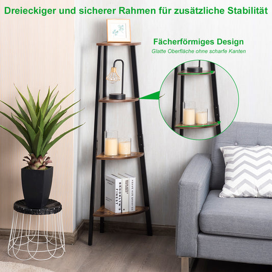 4-Tier Corner Ladder Shelf with Heavy-duty Metal Frame and Anti-toppling Device-Rustc Brown