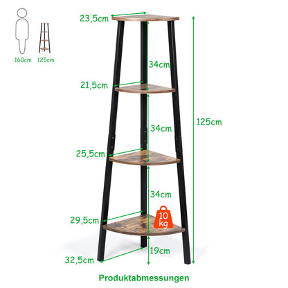 4-Tier Corner Ladder Shelf with Heavy-duty Metal Frame and Anti-toppling Device-Rustc Brown