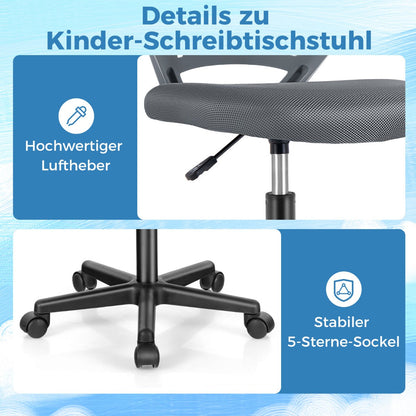 Height-adjustable Kids Mesh Ergonomic Desk Chair with Universal Casters-Grey