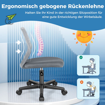 Height-adjustable Kids Mesh Ergonomic Desk Chair with Universal Casters-Grey