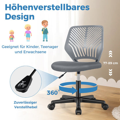 Height-adjustable Kids Mesh Ergonomic Desk Chair with Universal Casters-Grey