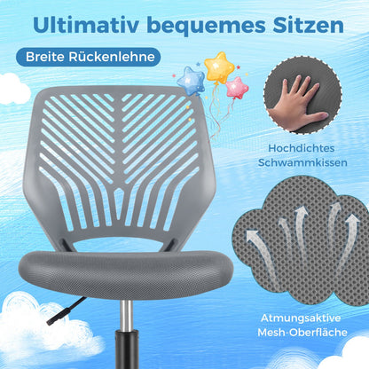 Height-adjustable Kids Mesh Ergonomic Desk Chair with Universal Casters-Grey