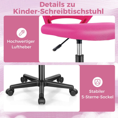 Height-adjustable Kids Mesh Ergonomic Desk Chair with Universal Casters-Pink