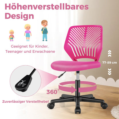 Height-adjustable Kids Mesh Ergonomic Desk Chair with Universal Casters-Pink