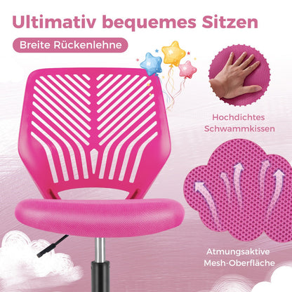 Height-adjustable Kids Mesh Ergonomic Desk Chair with Universal Casters-Pink
