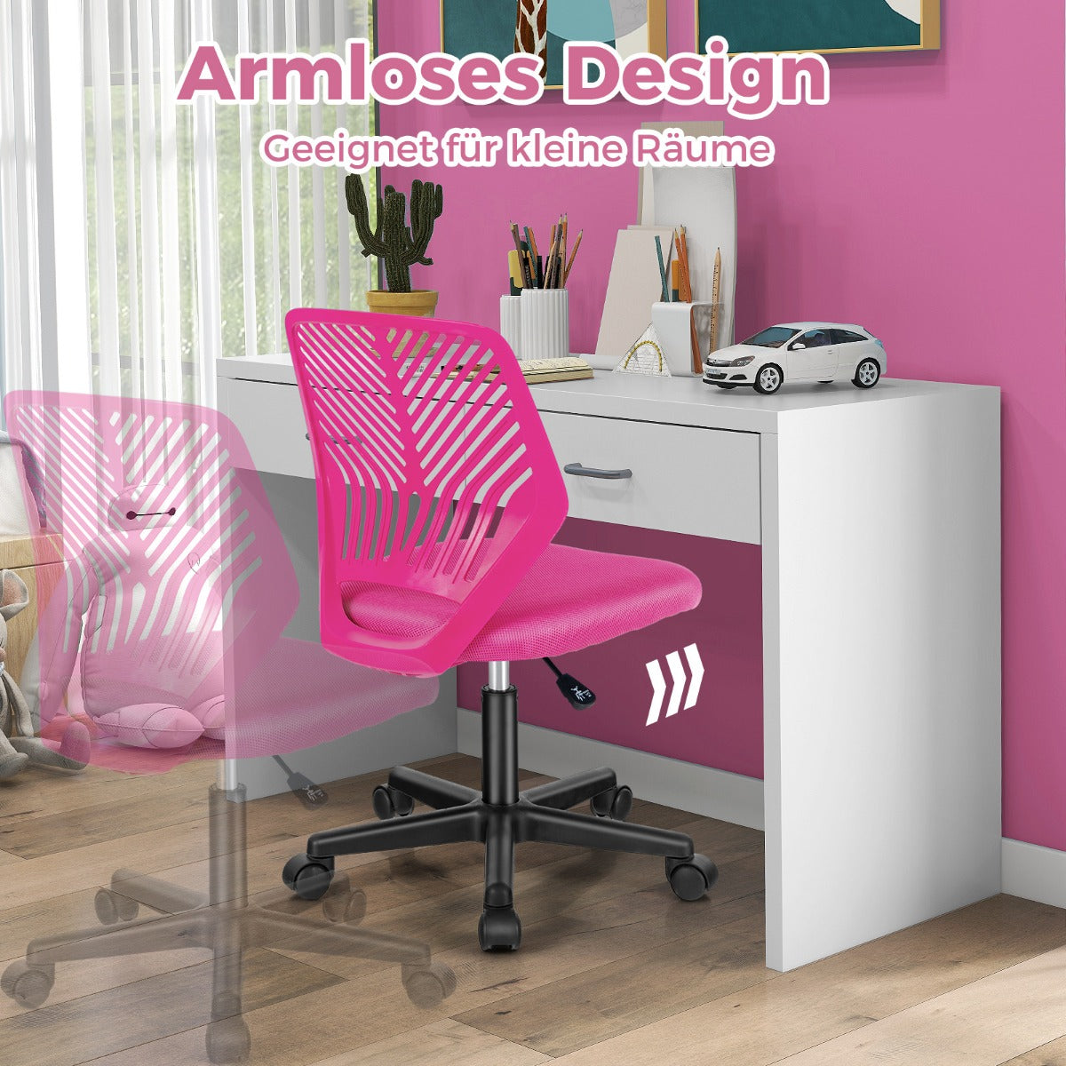 Height-adjustable Kids Mesh Ergonomic Desk Chair with Universal Casters-Pink