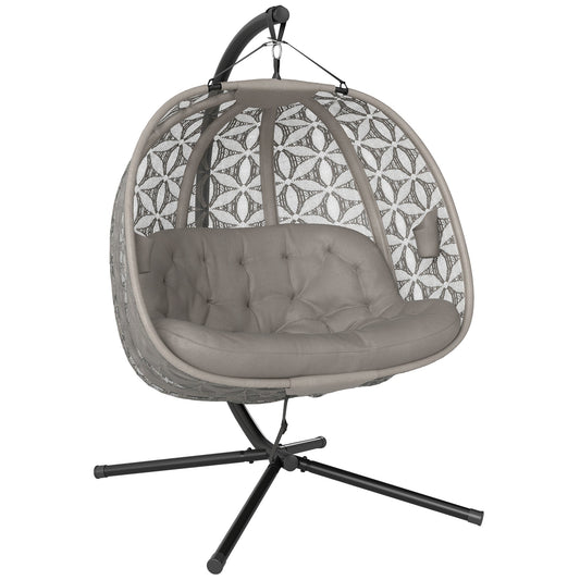 Outsunny Outdoor Double Hanging Chair with Cushion and Cup Holders, Sand Brown