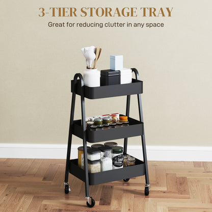 HOMCOM Three-Tier Storage Trolley - Black