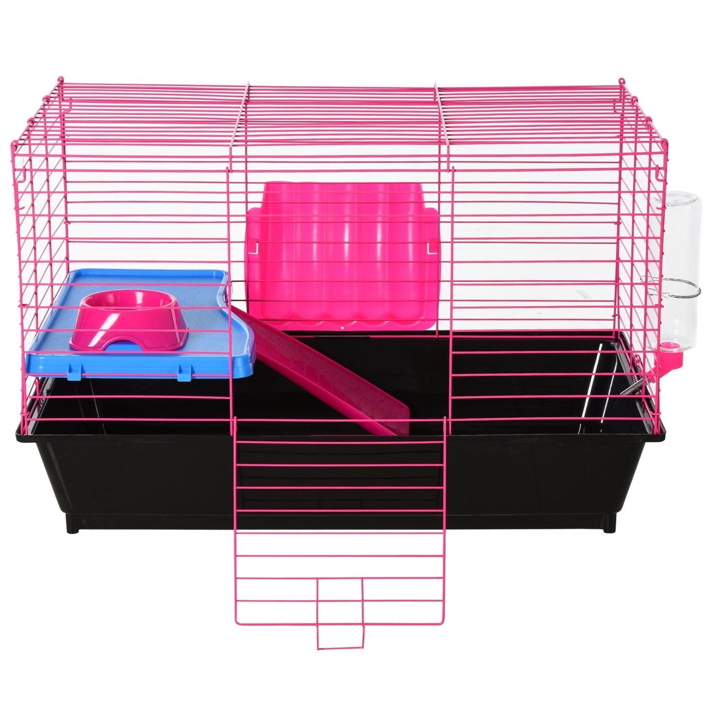 PawHut Dwarf Hamster Metal Cage Guinea Pigs Hutches w/ Tunnels Pink