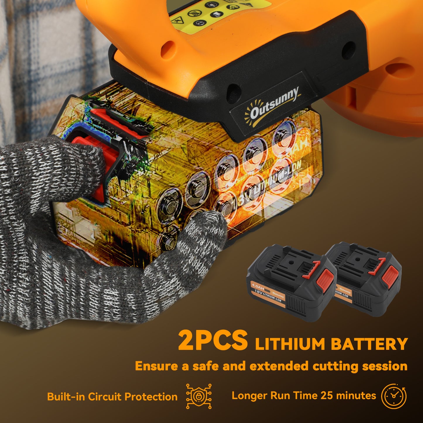 Outsunny akumulatorowa nożyca do żywopłotu, elektryczna nożyca do żywopłotu z ostrzem 51 cm, silnikiem bezszczotkowym i 2 bateriami 4,0 Ah do gałęzi, krzewów, gałązek, pomarańczy