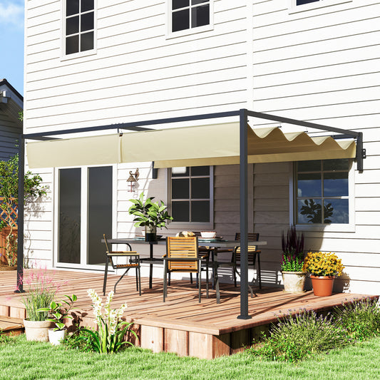 Outsunny 3 x 4m stalowa pergola z chowanym daszkiem - khaki