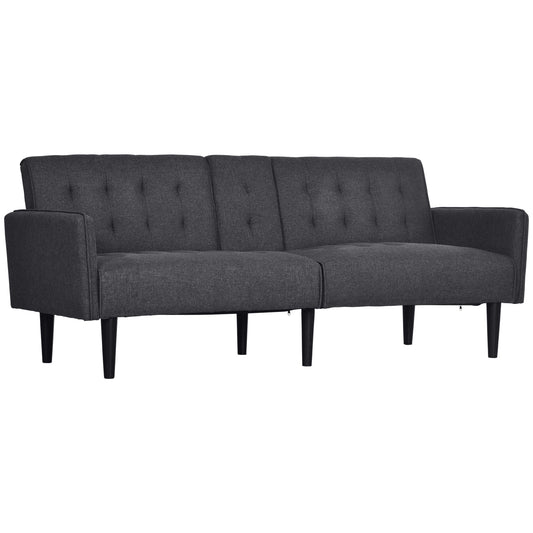 HOMCOM Three-Seater Sofa Bed, with Cupholders - Grey