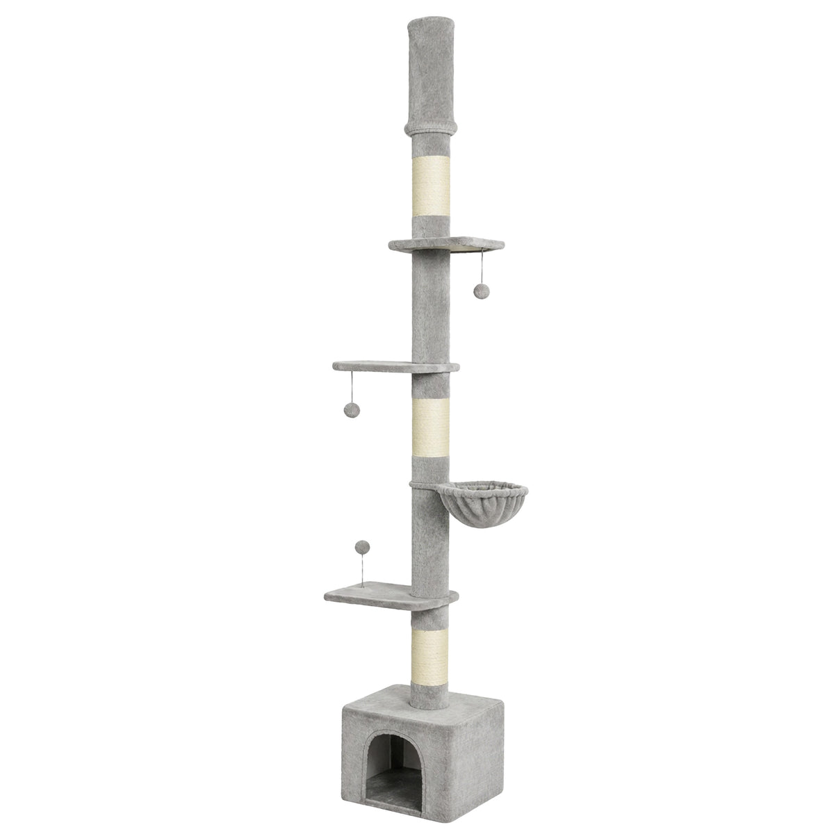 PawHut Floor to Ceiling Cat Tree, 230-250cm Multi-Level Cat Tower with Adjustable Height, Scratching Posts, Condo, Platforms