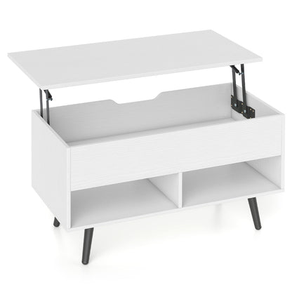 Lift Top Coffee Table with Hidden Compartment and Open Storage Shelves-White