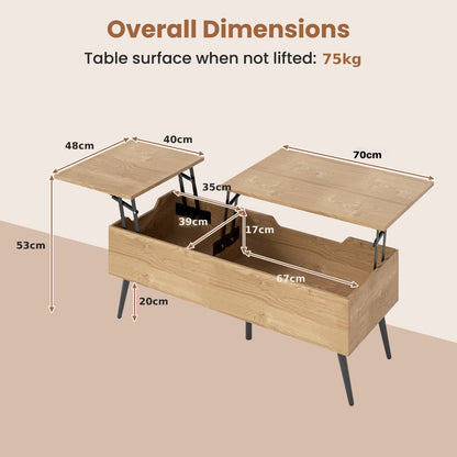 Lift Top Coffee Table Modern Center Table with 2 Hidden Storage Compartments-Natural